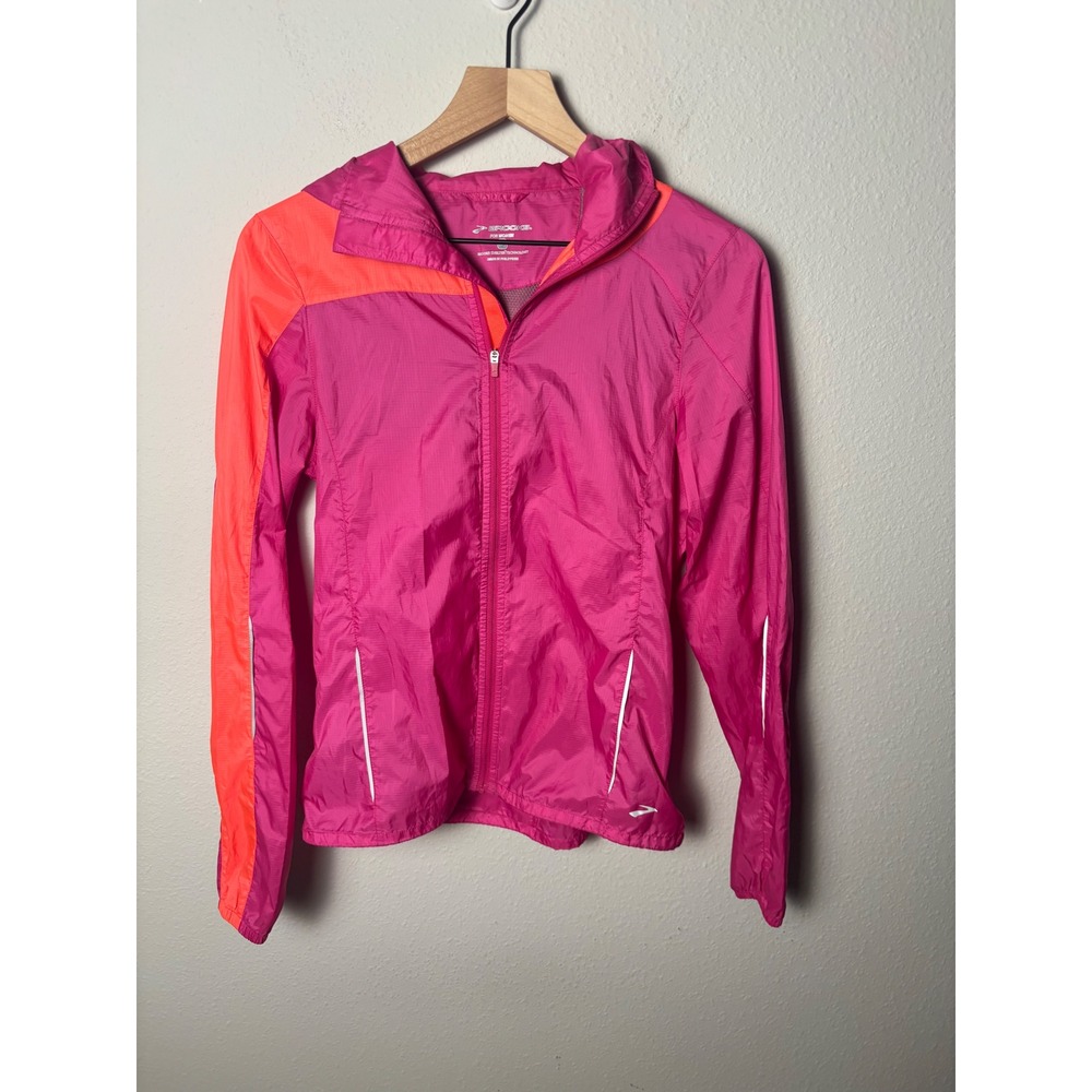 Brooks Womens LSD Lite Jacket Fuchsia Poppy Pink Running Windbreaker Hooded S